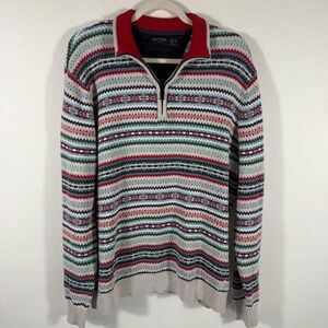 Nautica Mens Fair Isle Sweater 1/4 Zip Pullover Knit‎ Red Blue Green XL